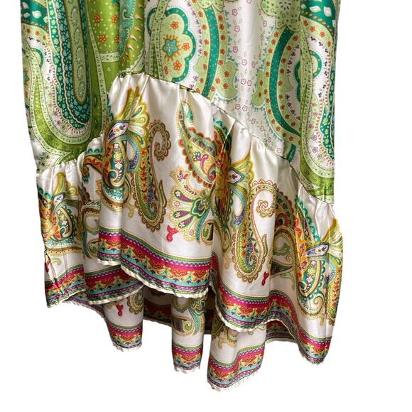Anna Kay Lace Trim V Neck Satin Maxi Dress Green Multi Paisley Print Size Small? - Picture 2 of 8